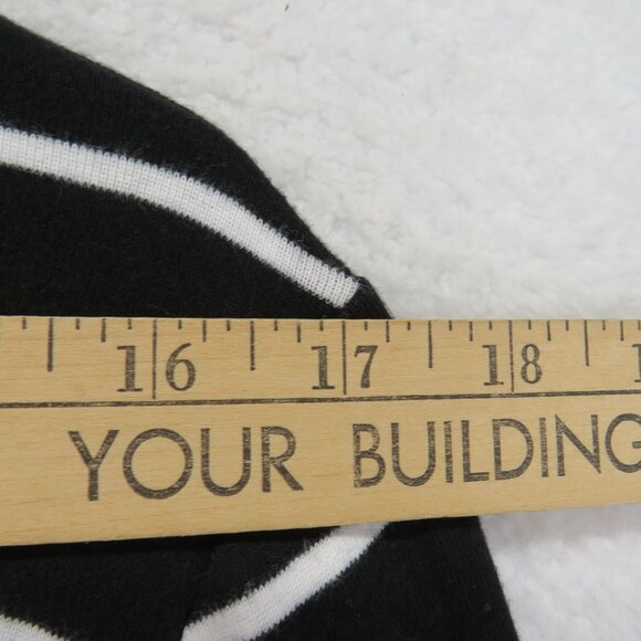 Ralph Lauren Sweater Size Large Black White Striped Gold Tone Logo Accent V Neck - Picture 7 of 9